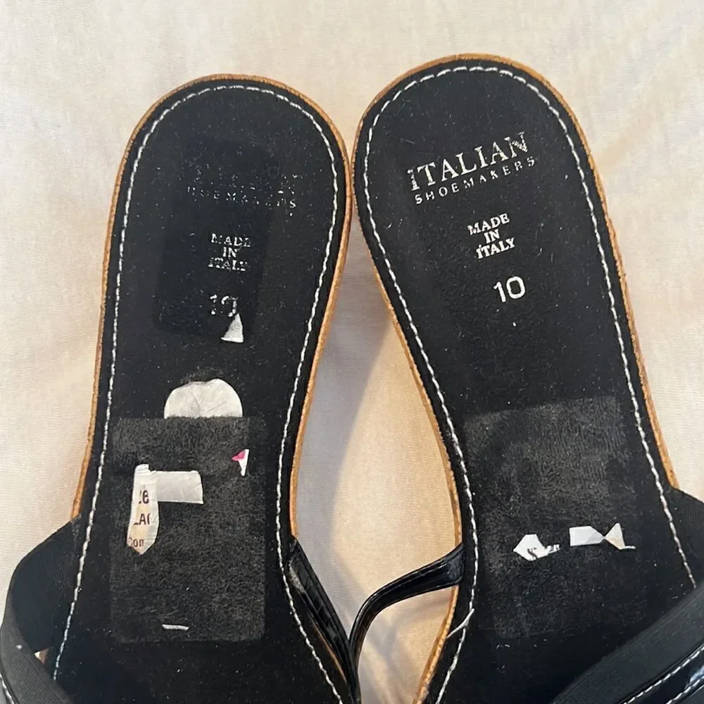 Italian Shoemakers sz 10 black with tan wedge sandals GUC No box